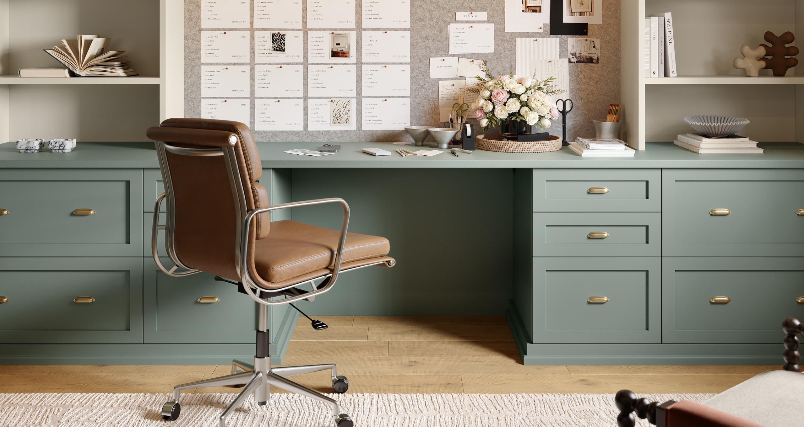 Home office with built-in desk storage and custom cabinetry | California Closets