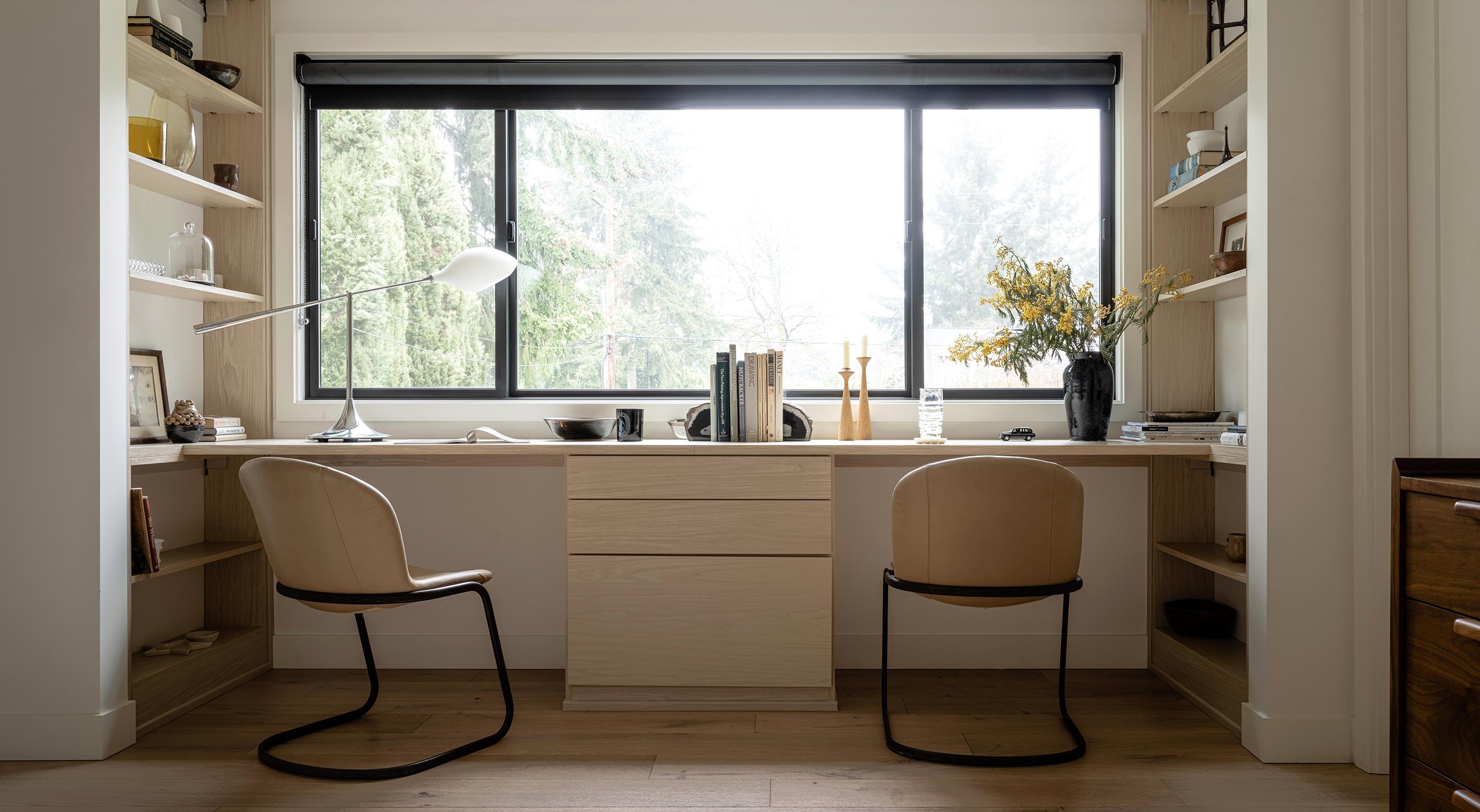 Coworking space for the home for two workstations built in desk from California Closets