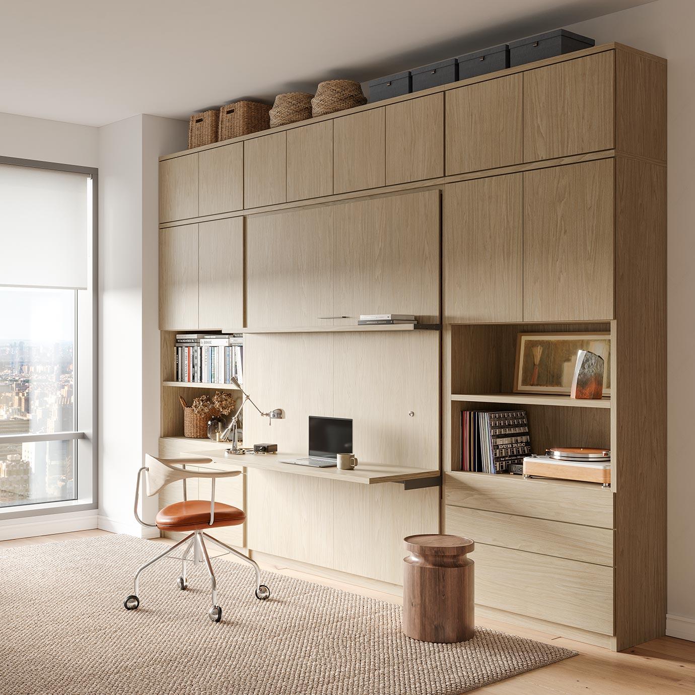 Custom home office with murphy bed design built in desk area by California Closets