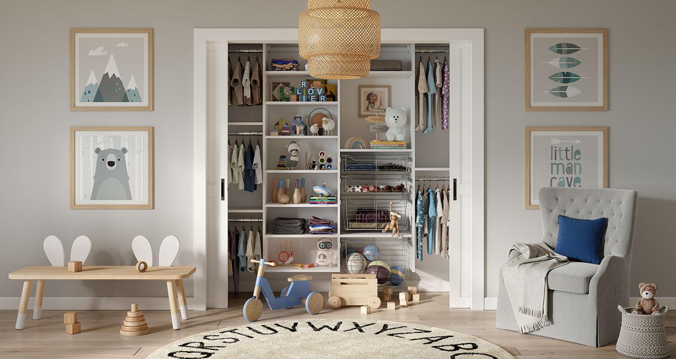 Custom reach in closet with built in dresser, by California Closets