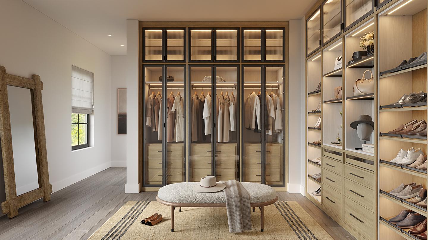 Closet walk-in design layout custom storage solution created by California Closets