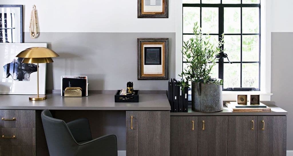 Custom office workspace designed by California Closets for Jeremiah Brent, Queer Eye for the Straight Guy host